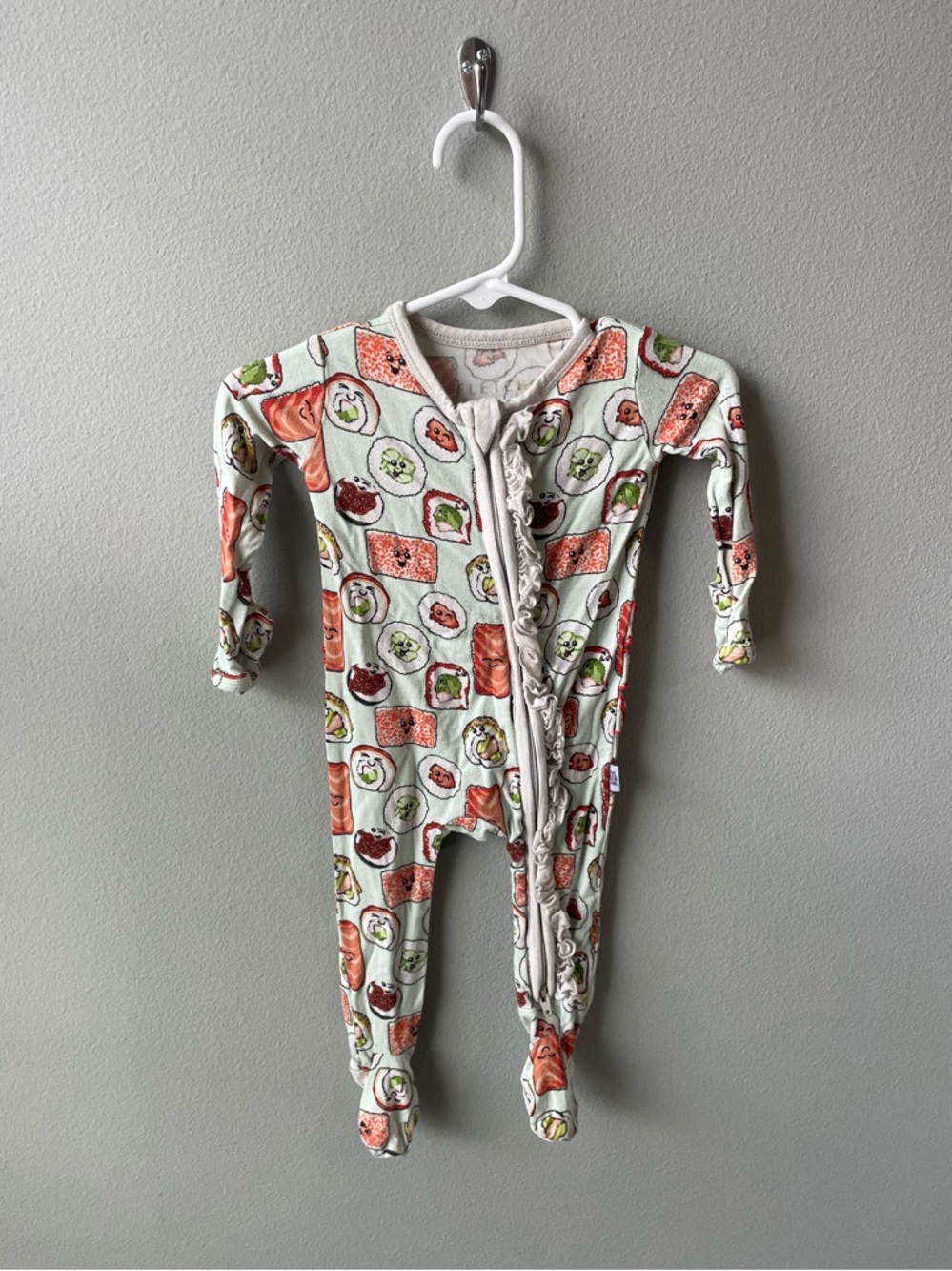 Fletch Bamboo Sushi Print Bamboo One Piece Zippy with Ruffle Zipper/Butt